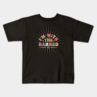 I'm With The Banned Reading Book, Banned Book , Reading Lover Gift For Librarian,book lover, floral book, Kids T-Shirt